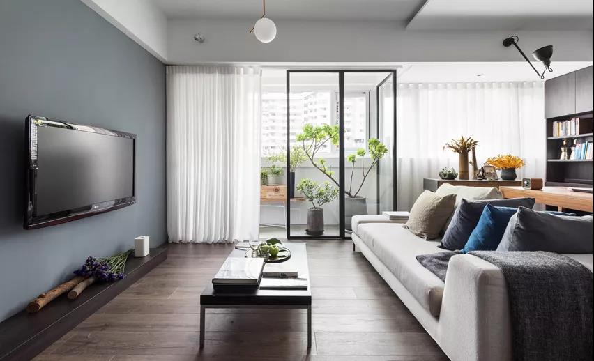 93㎡現代簡約風格室內裝修效果圖，陽臺落地窗太美了吧！