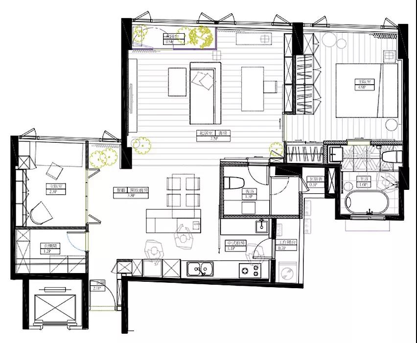 93㎡現代簡約風格室內裝修效果圖，陽臺落地窗太美了吧！
