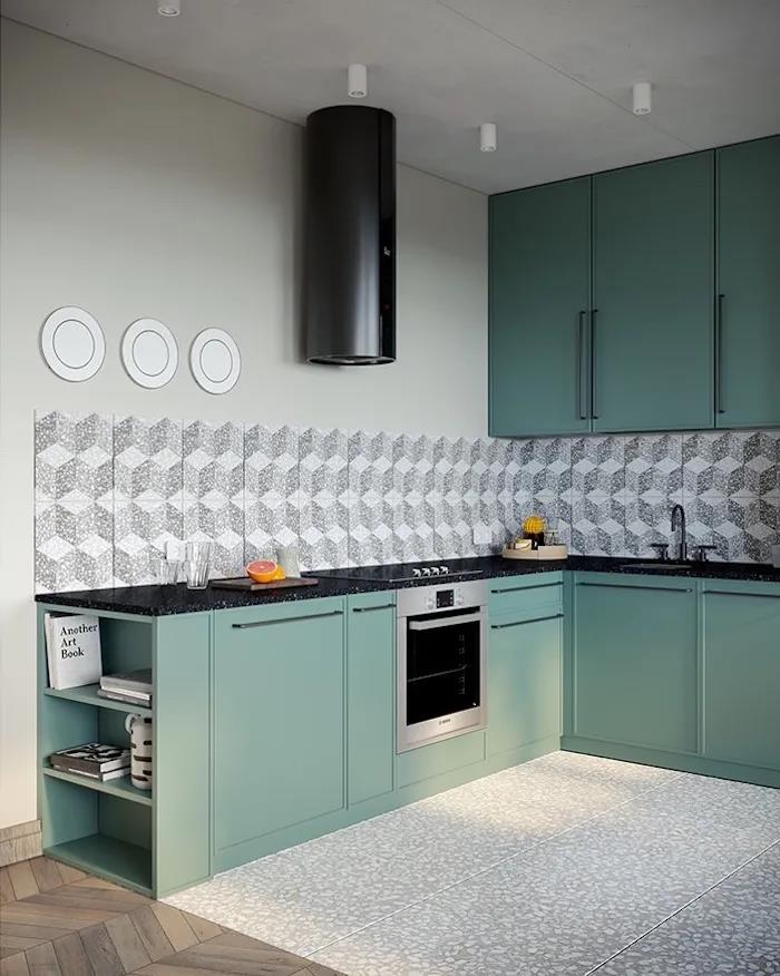 92平現代復古風格裝修，湖藍色+水磨石餐廳