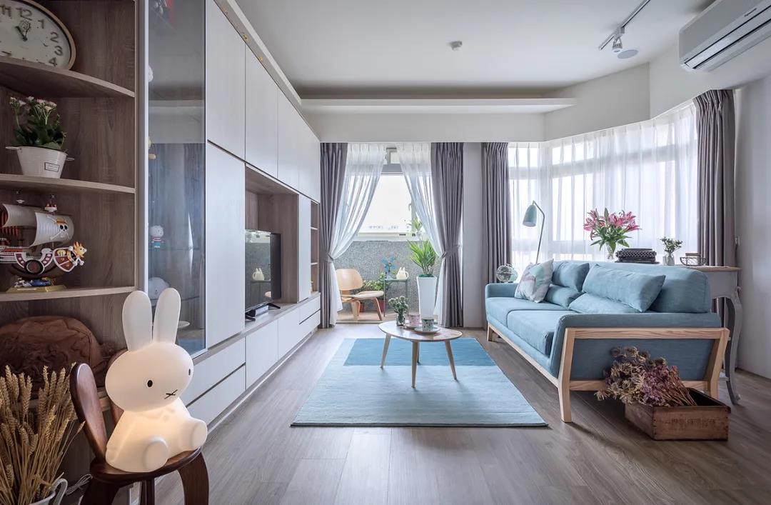 100㎡簡約北歐風格新房裝修案例，湖藍色清新美宅！